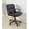 POLTRONA UFFICIO VAGHI GIREVOLE DESIGN ITALY LEGNO PELLE ARMCHAIR OFFICE ANNI 70