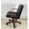 POLTRONA UFFICIO VAGHI GIREVOLE DESIGN ITALY LEGNO PELLE ARMCHAIR OFFICE ANNI 70