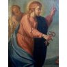 ANTICO DIPINTO OLIO TELA Gesù consegna le chiavi a San Pietro RELIGIOSO '700
