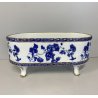 VASO VASCA JARDINIERE ALZATA 4 PIEDI PORCELLANA BIANCA DECORO BLU ORO ZECCHINO