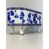 VASO VASCA JARDINIERE ALZATA 4 PIEDI PORCELLANA BIANCA DECORO BLU ORO ZECCHINO