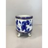 VASO VASCA JARDINIERE ALZATA 4 PIEDI PORCELLANA BIANCA DECORO BLU ORO ZECCHINO
