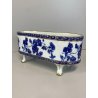 VASO VASCA JARDINIERE ALZATA 4 PIEDI PORCELLANA BIANCA DECORO BLU ORO ZECCHINO
