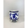 VASO VASCA JARDINIERE ALZATA 4 PIEDI PORCELLANA BIANCA DECORO BLU ORO ZECCHINO