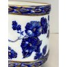 VASO VASCA JARDINIERE ALZATA 4 PIEDI PORCELLANA BIANCA DECORO BLU ORO ZECCHINO
