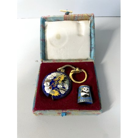 VINTAGE SET da CUCITO CINESE PORTACHIAVI metro avvolgibile DITALE COFANETTO