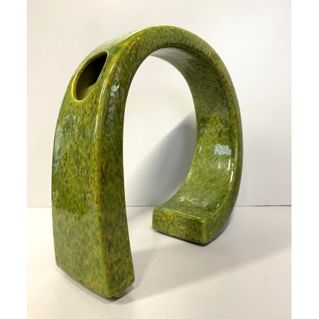 VASO SCULTURA CERAMICA Bertoncello  864 SMALTO POLICROMO VERDE 24,5 cm/h '70