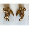 ANTICA COPPIA ANGIOLETTO PUTTO LEGNO SCOLPITO GESSATO FOGLIA ORO 36 cm/h XVIII