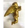 ANTICA COPPIA ANGIOLETTO PUTTO LEGNO SCOLPITO GESSATO FOGLIA ORO 36 cm/h XVIII