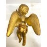 ANTICA COPPIA ANGIOLETTO PUTTO LEGNO SCOLPITO GESSATO FOGLIA ORO 36 cm/h XVIII
