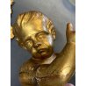 ANTICA COPPIA ANGIOLETTO PUTTO LEGNO SCOLPITO GESSATO FOGLIA ORO 36 cm/h XVIII