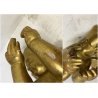 ANTICA COPPIA ANGIOLETTO PUTTO LEGNO SCOLPITO GESSATO FOGLIA ORO 36 cm/h XVIII