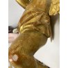 ANTICA COPPIA ANGIOLETTO PUTTO LEGNO SCOLPITO GESSATO FOGLIA ORO 36 cm/h XVIII