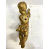 ANTICA COPPIA ANGIOLETTO PUTTO LEGNO SCOLPITO GESSATO FOGLIA ORO 36 cm/h XVIII