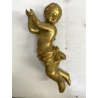 ANTICA COPPIA ANGIOLETTO PUTTO LEGNO SCOLPITO GESSATO FOGLIA ORO 36 cm/h XVIII