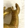 ANTICA COPPIA ANGIOLETTO PUTTO LEGNO SCOLPITO GESSATO FOGLIA ORO 36 cm/h XVIII