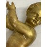 ANTICA COPPIA ANGIOLETTO PUTTO LEGNO SCOLPITO GESSATO FOGLIA ORO 36 cm/h XVIII