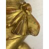 ANTICA COPPIA ANGIOLETTO PUTTO LEGNO SCOLPITO GESSATO FOGLIA ORO 36 cm/h XVIII