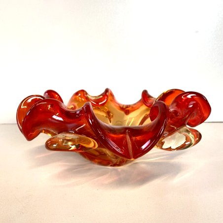 SVUOTATASCHE BOWL VASO VETRO Murano DESIGN FIORE ROSSO ARANCIO ø 22 cm '70