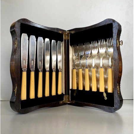 SET 6 Pers. POSATE PESCE ART DECO ARGENTATE SHEFFIELD 12 pz.