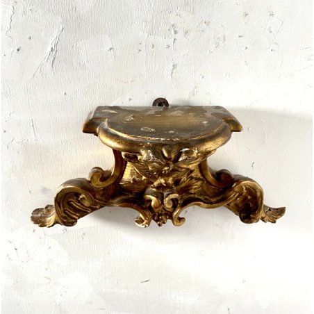 ANTICA PICCOLA MENSOLA da PARETE LEGNO DORATO SCOLPITO GESSATO FOGLIA ORO XVIII