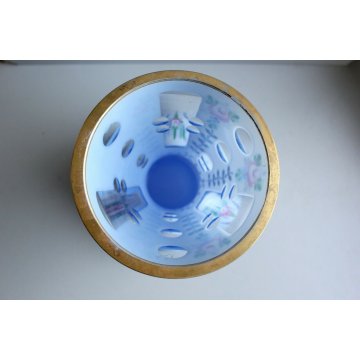  ANTICO VASO CRISTALLO DI BOHEMIA OVERLAY ACQUA MARINA OPALINO MOLATO MOSER '900
