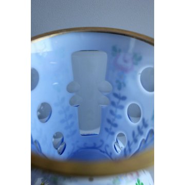  ANTICO VASO CRISTALLO DI BOHEMIA OVERLAY ACQUA MARINA OPALINO MOLATO MOSER '900