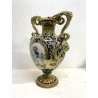 GRANDE VASO BIANSATO MAIOLICA LUSTRO B. Robbia DECORO DAMA CAVALIERE 46 cm/h '40