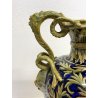GRANDE VASO BIANSATO MAIOLICA LUSTRO B. Robbia DECORO DAMA CAVALIERE 46 cm/h '40