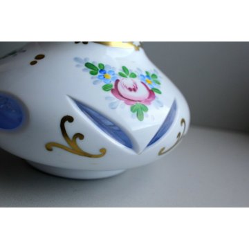  ANTICO VASO CRISTALLO DI BOHEMIA OVERLAY ACQUA MARINA OPALINO MOLATO MOSER '900