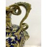 GRANDE VASO BIANSATO MAIOLICA LUSTRO B. Robbia DECORO DAMA CAVALIERE 46 cm/h '40
