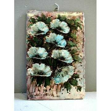 FORMELLA MAIOLICA FIRMATA DIPINTA ANEMONI BLU PAINTING POTTERY FLOWERS ALBISOLA 