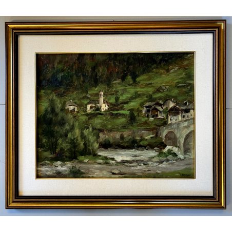ANTICO QUADRO DIPINTO OLIO Luigi Roncaglia PAESAGGIO ISOLELLO RIVA VALDOBBIA 900