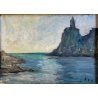 GRANDE QUADRO OLIO G. Lier? PAESAGGIO MARINA GOLFO PROMONTORIO ARCHITETTURA '900