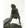 SCULTURA BAMBINI SUL DONDOLO METALLO BRONZATO STATUA EPOCA SEE SAW SCULPTURE
