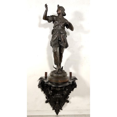 ANTICA SCULTURA DANZATRICE ORIENTALE Hindoue 1800 ANTIMONIO BRONZO Capitello