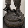 ANTICA SCULTURA DANZATRICE ORIENTALE Hindoue 1800 ANTIMONIO BRONZO Capitello