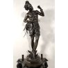 ANTICA SCULTURA GUERRIERO AFRICANO Hindou EPOCA 1800 ANTIMONIO BRONZO Capitello