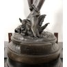ANTICA SCULTURA GUERRIERO AFRICANO Hindou EPOCA 1800 ANTIMONIO BRONZO Capitello