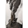 ANTICA SCULTURA GUERRIERO AFRICANO Hindou EPOCA 1800 ANTIMONIO BRONZO Capitello