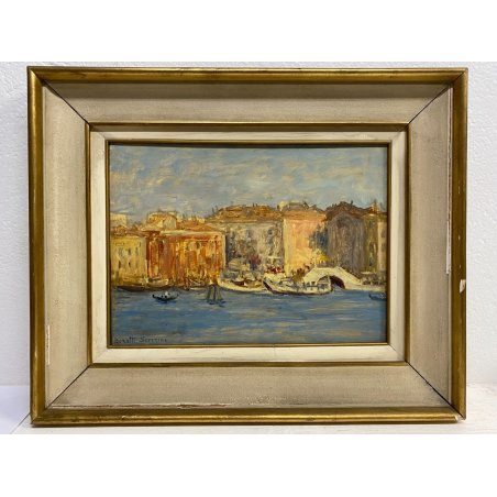 DIPINTO OLIO Borotti Severino VEDUTA GONDOLE VENEZIA Riva degli Schiavoni