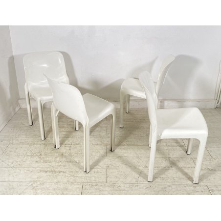 SET 4 SEDIE DESIGN ARTEMIDE MOD "SELENE" VICO MAGISTRETTI ANNI 60 BIANCO VINTAGE
