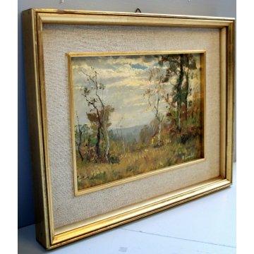 ANTICO QUADRO OLIO Artino Giroldi PAESAGGIO BOSCO COLLINE INVORIO LAGO MAGGIORE