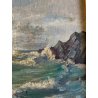 ANTICO QUADRO OLIO CARTONE Sandro Barioli PAESAGGIO MARINA MARE GROSSO SCOGLIERA