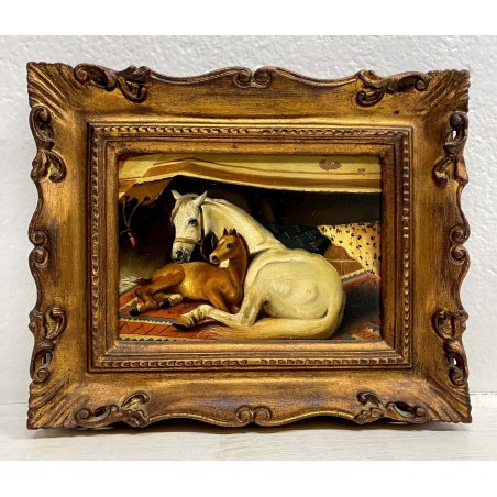 ANTICO QUADRO DIPINTO OLIO su RAME RIPROD. "The Arab Tent" Edwin Henry Landseer