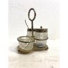VINTAGE SET MENAGE CONDIMENTO TAVOLA vetro MOLATO METALLO SILVERPLATED ANNI '40