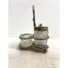 VINTAGE SET MENAGE CONDIMENTO TAVOLA vetro MOLATO METALLO SILVERPLATED ANNI '40