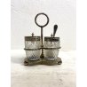 VINTAGE SET MENAGE CONDIMENTO TAVOLA vetro MOLATO METALLO SILVERPLATED ANNI '40