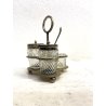 VINTAGE SET MENAGE CONDIMENTO TAVOLA vetro MOLATO METALLO SILVERPLATED ANNI '40