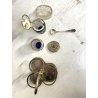 VINTAGE SET MENAGE CONDIMENTO TAVOLA vetro MOLATO METALLO SILVERPLATED ANNI '40